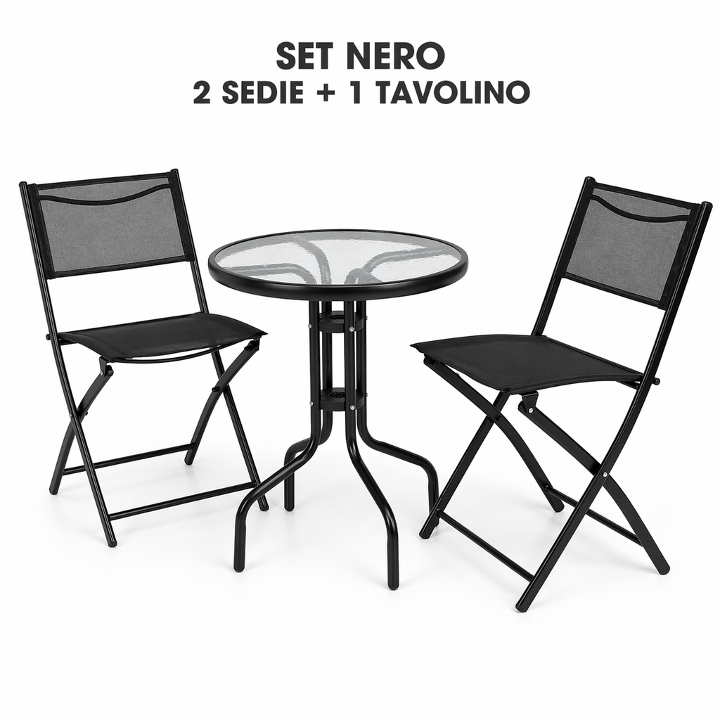 Set giardino Nero 2 Sedie + Tavolino