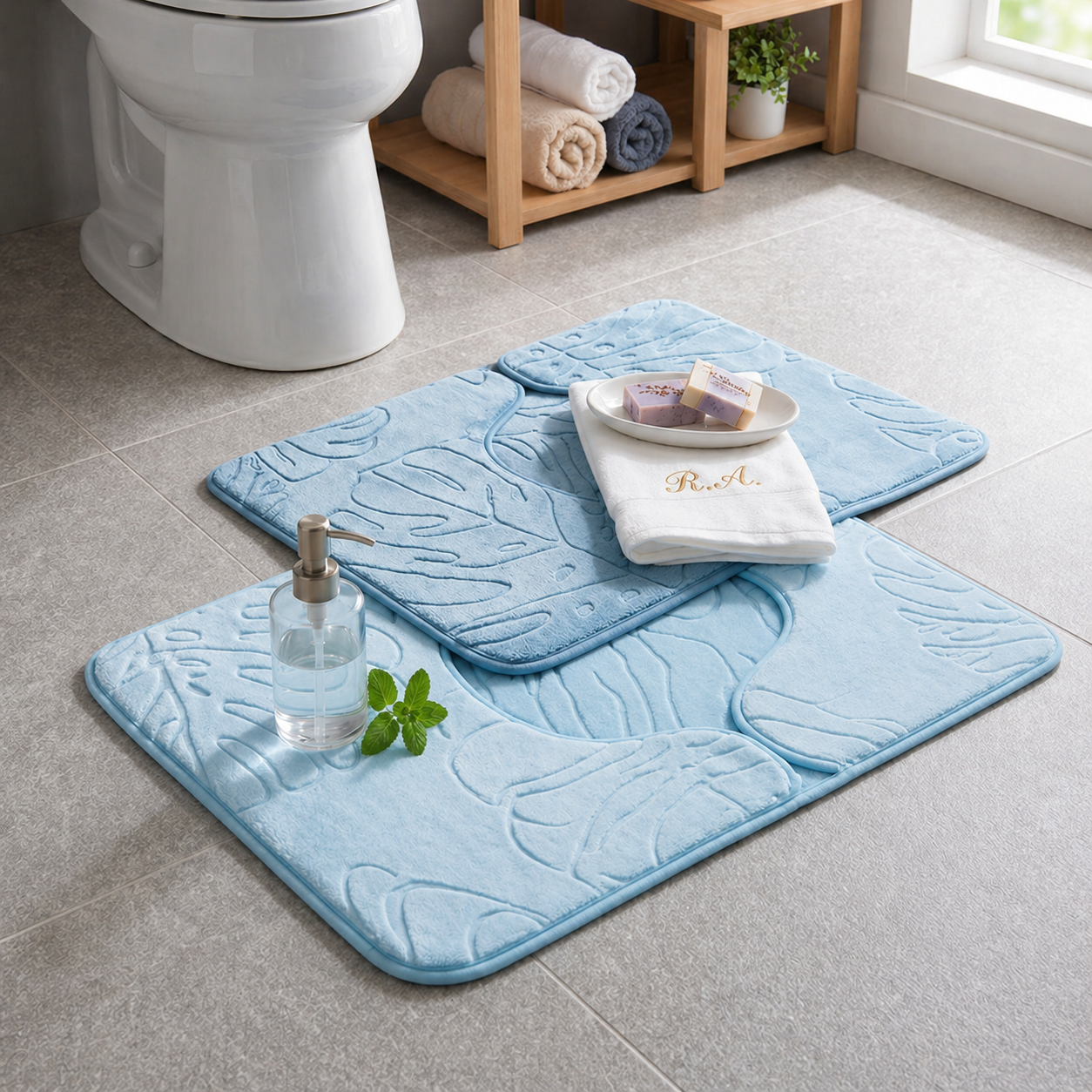 Set Tappeti Bagno Memory Foam Antiscivolo