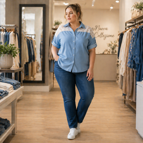 Camicia Denim con Pizzo