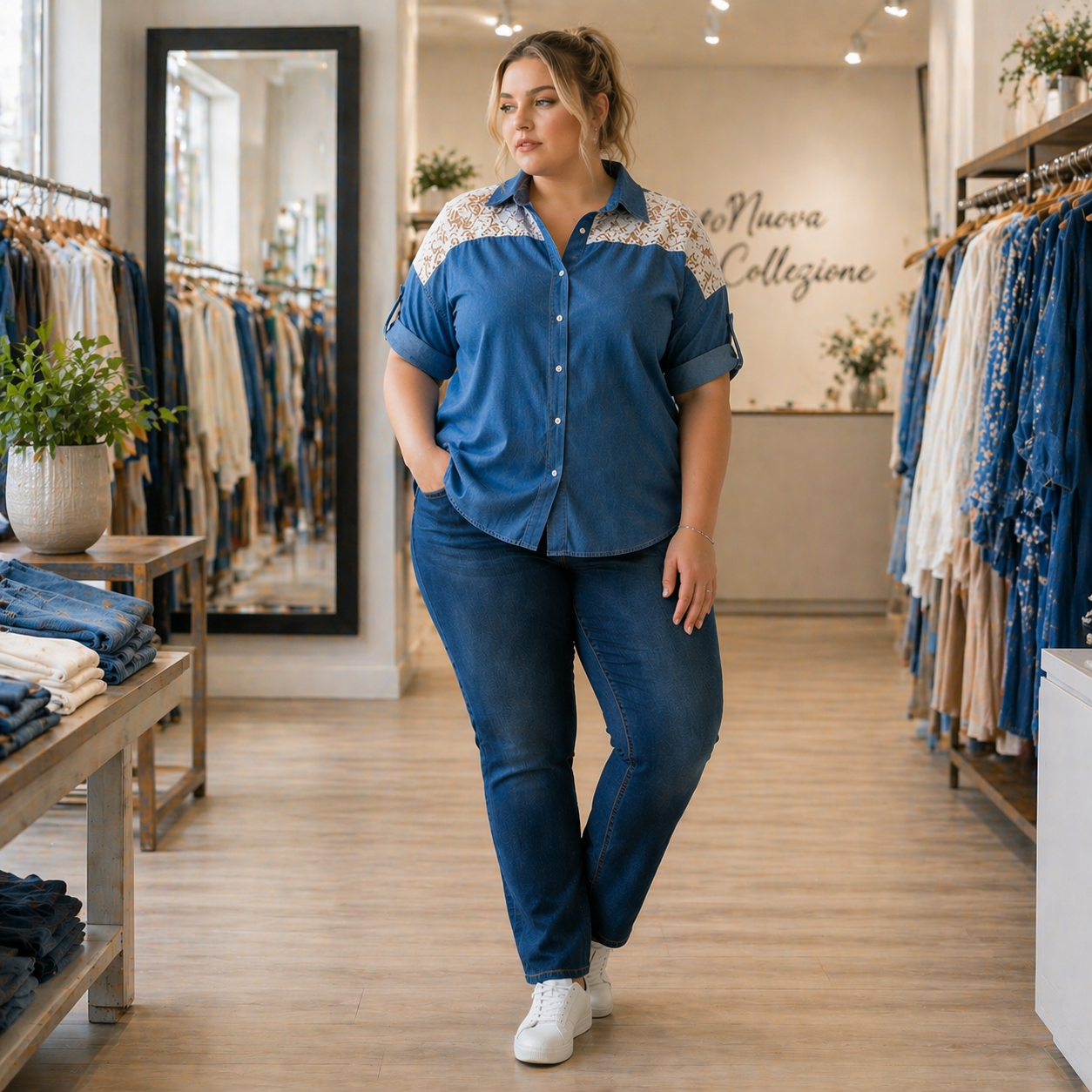 Camicia Denim con Pizzo