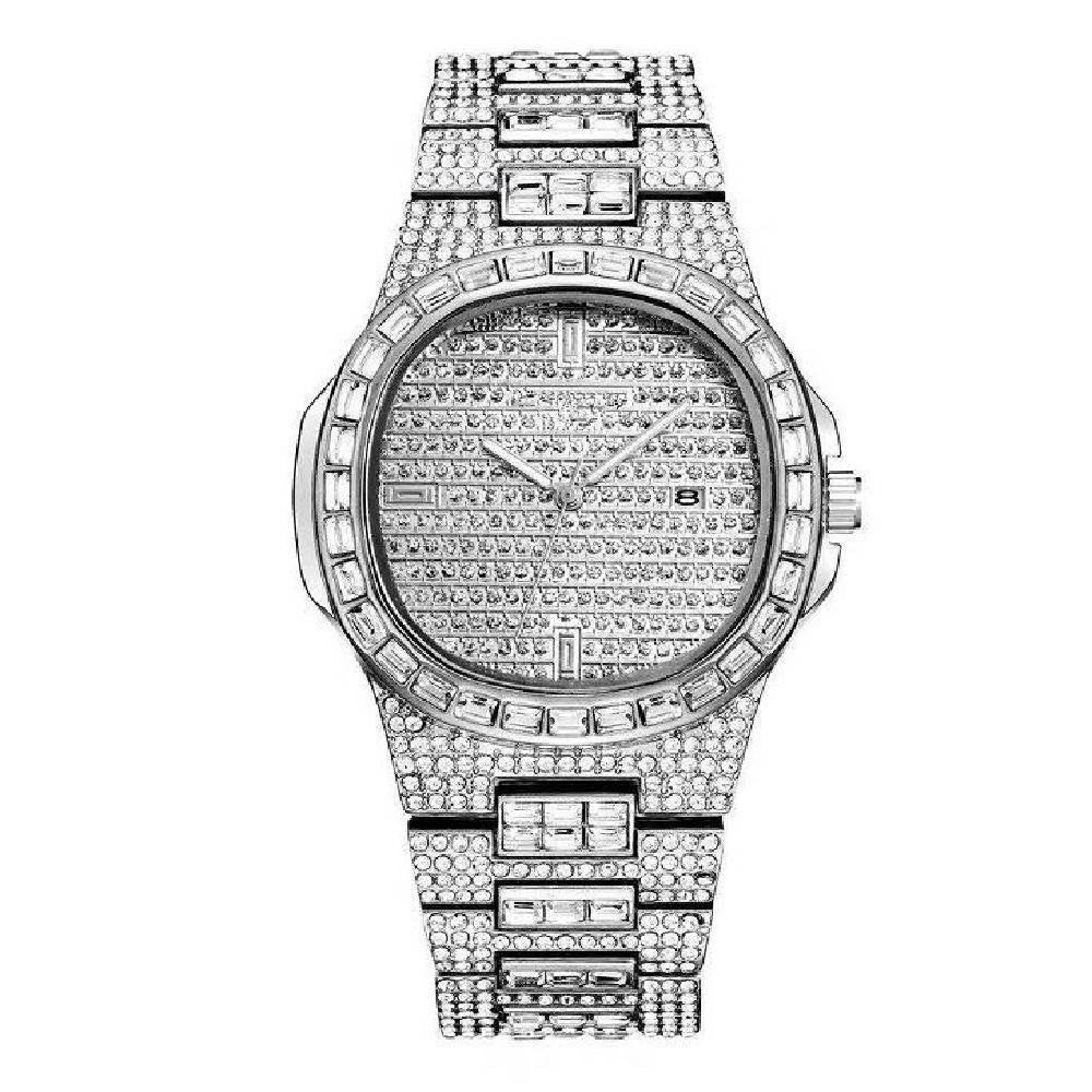 OROLOGIO POLSO DONNA ACCIAIO MODA BRILLANTINI STRASS CALENDARIO ANALOGICO SILVER