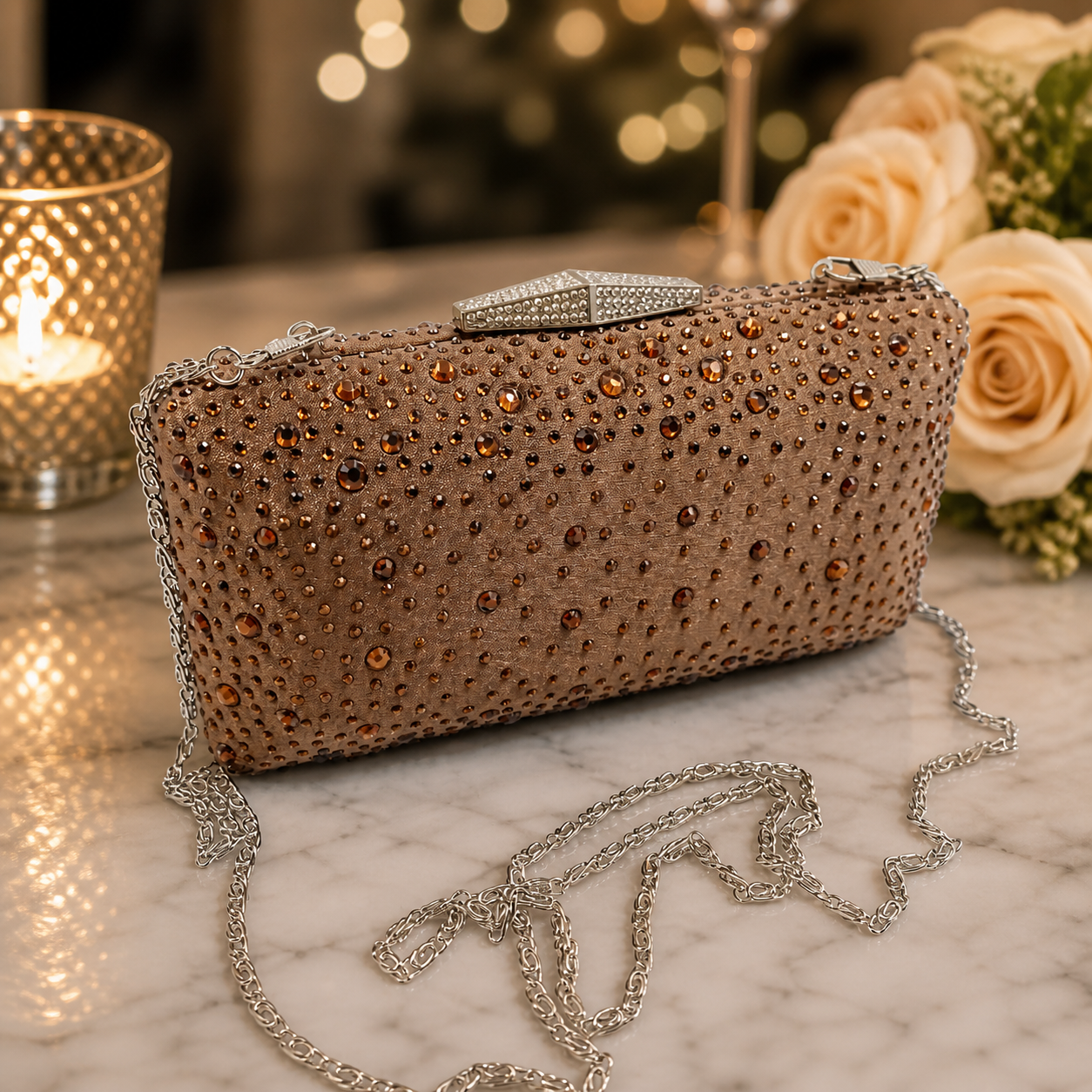 Pochette Elegante Strass con Catena