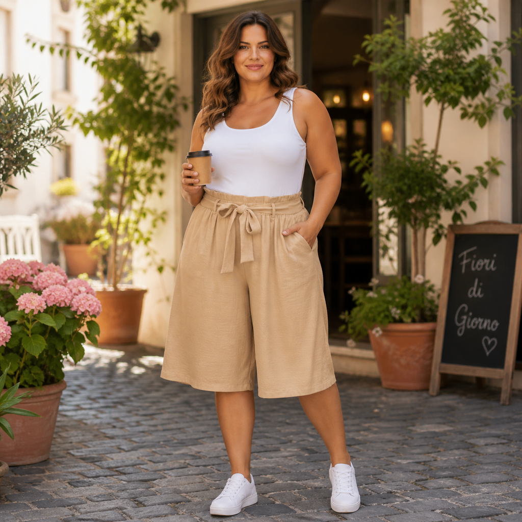 Pantalone Palazzo Corto Curvy – Tessuto Leggero