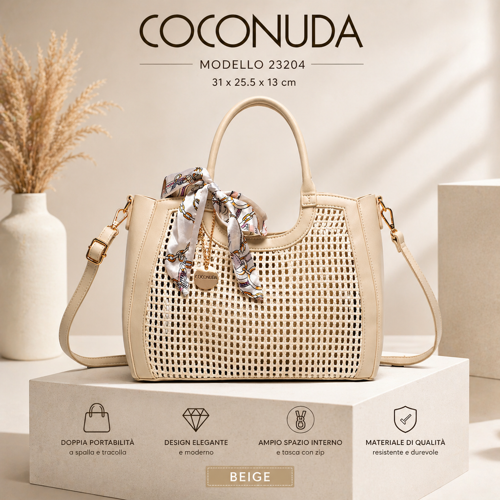 Borsa Donna COCONUDA a Mano e Tracolla con Foulard