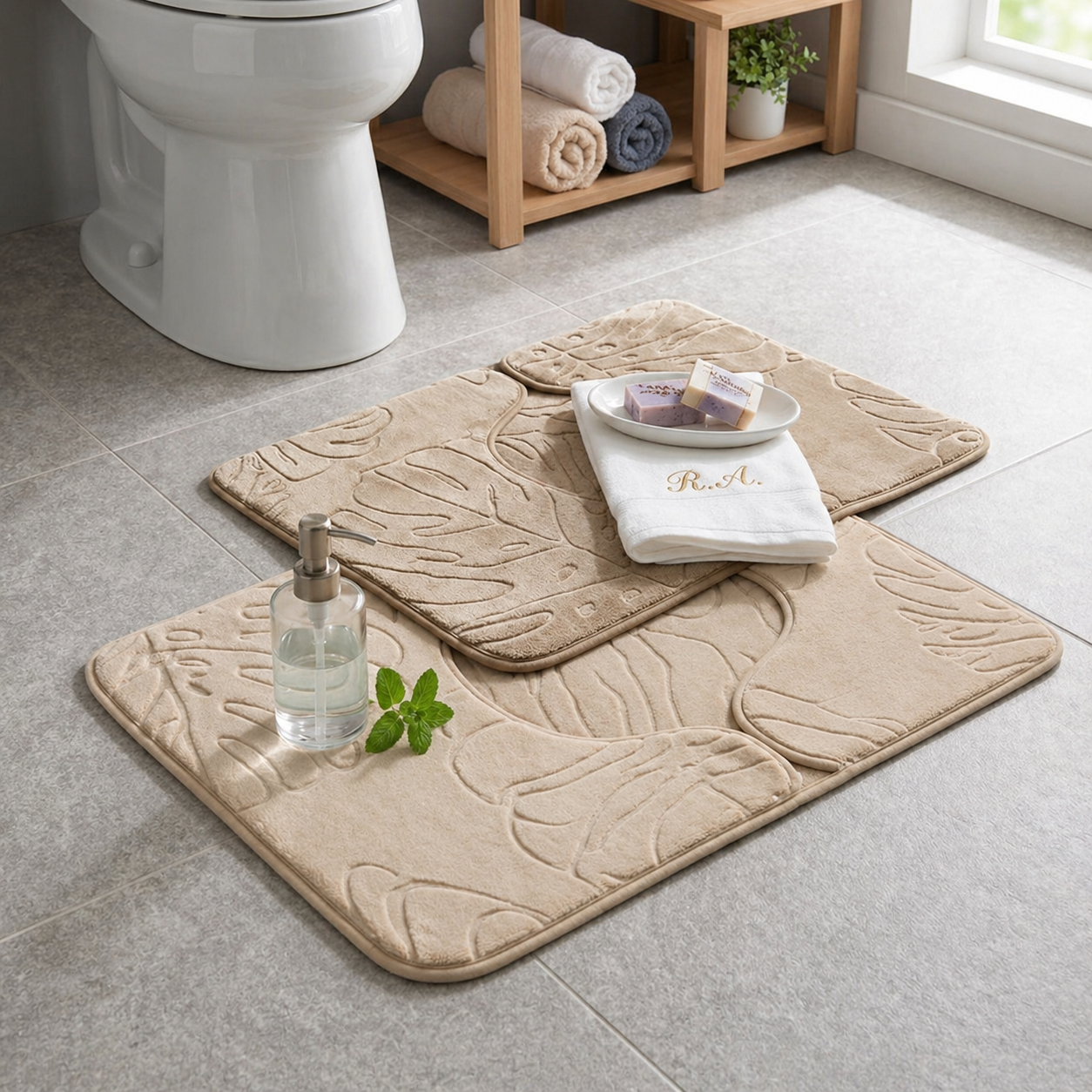 Set Tappeti Bagno Memory Foam Antiscivolo