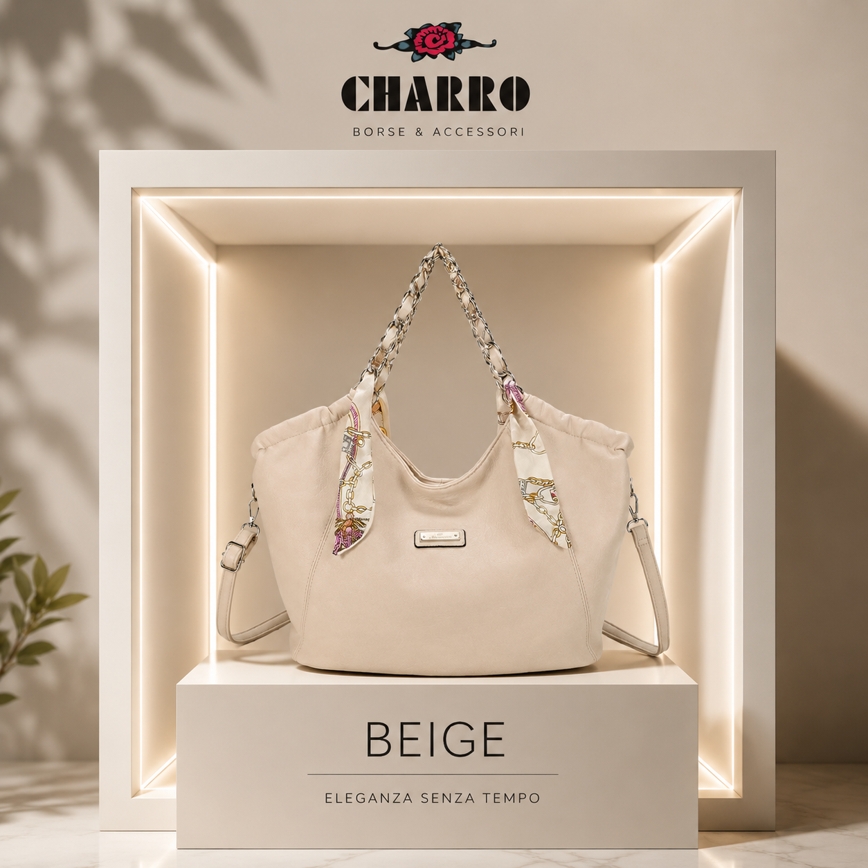 CHARRO Borsa Shopper Elegante Donna con Foulard Decorativo
