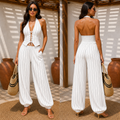 Completo Gessato Chic Halter con Scollatura Profonda