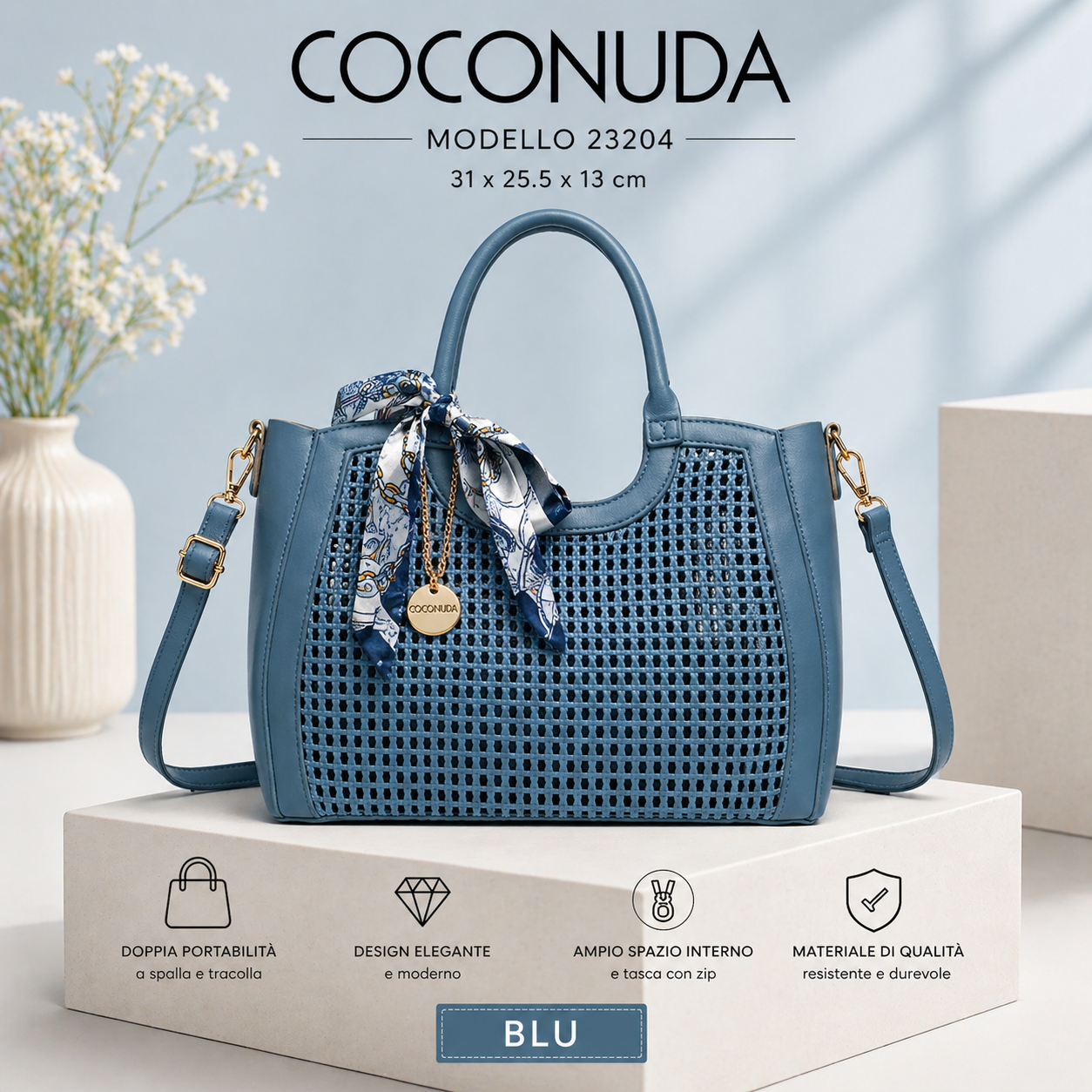 Borsa Donna COCONUDA a Mano e Tracolla con Foulard