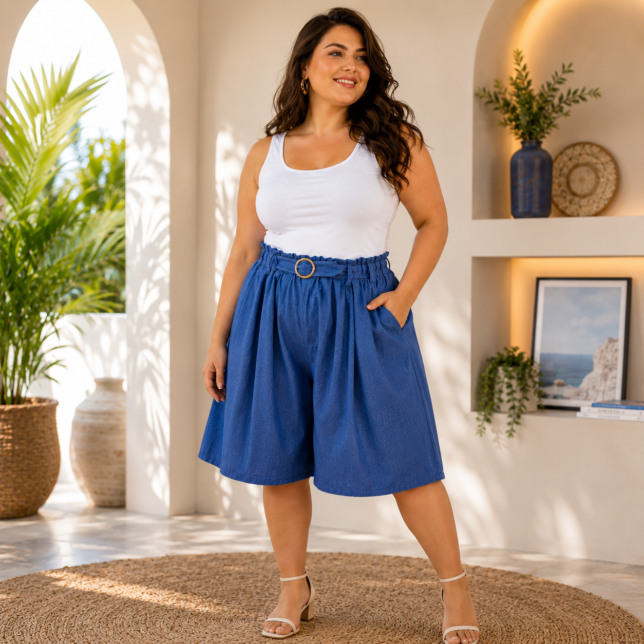 Bermuda Donna Curvy Vita Alta con Cintura