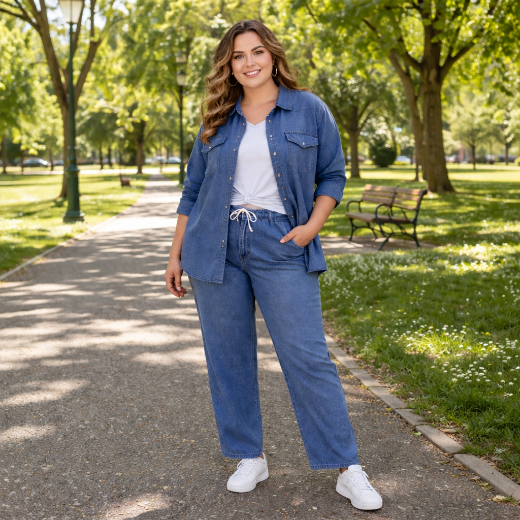 Camicia Curvy in Denim Lavato