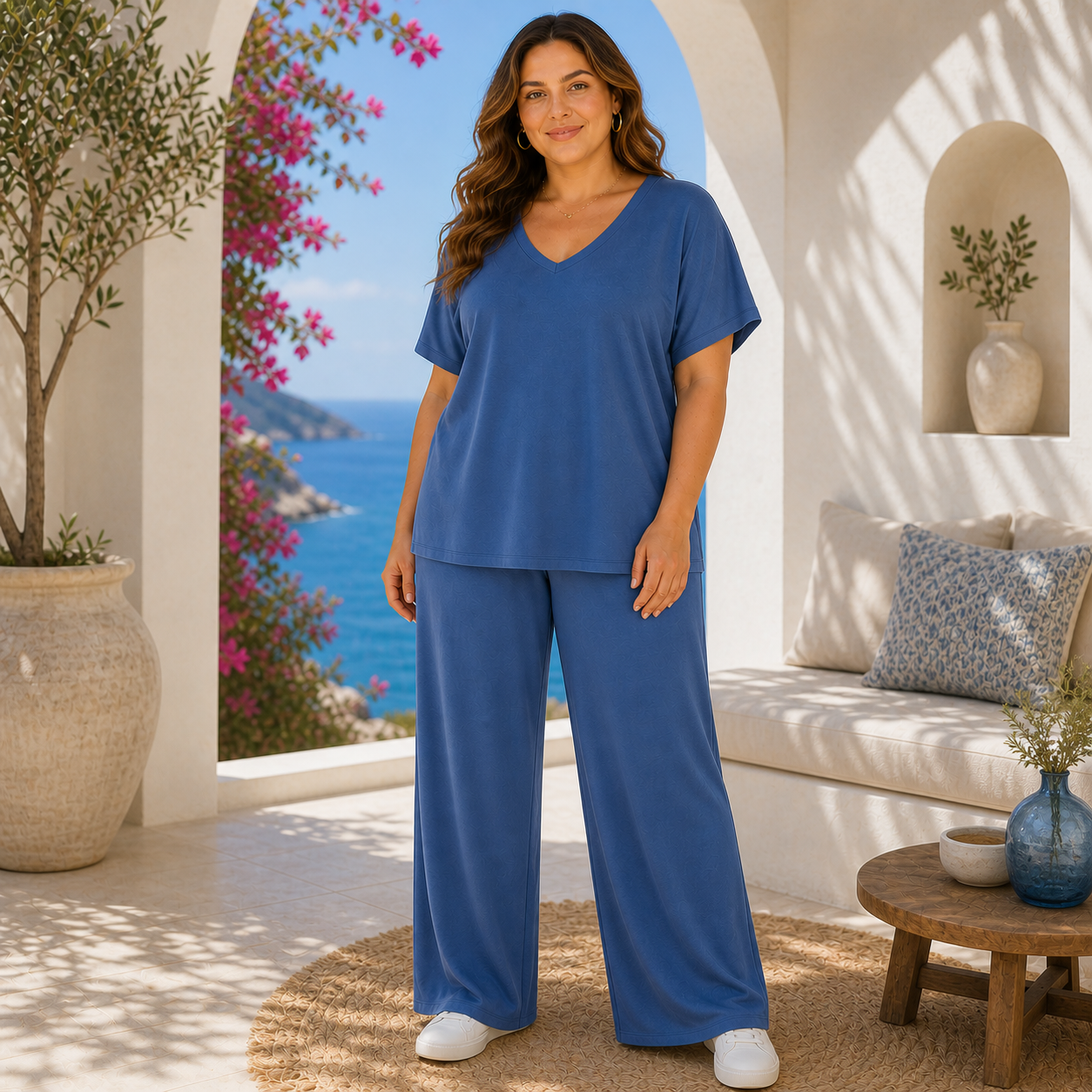 Completo Donna Curvy Casual – T-shirt + Pantaloni Palazzo