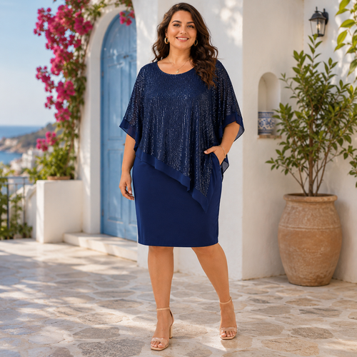 Abito da Cerimonia Donna Curvy con Effetto Glitter