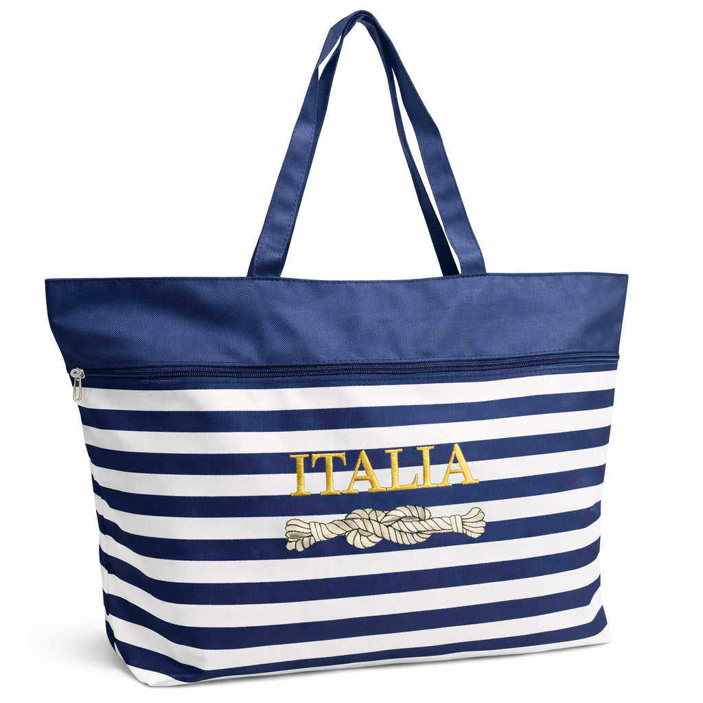 Borsa Mare Italia a Righe con Nodo Nautico e Zip