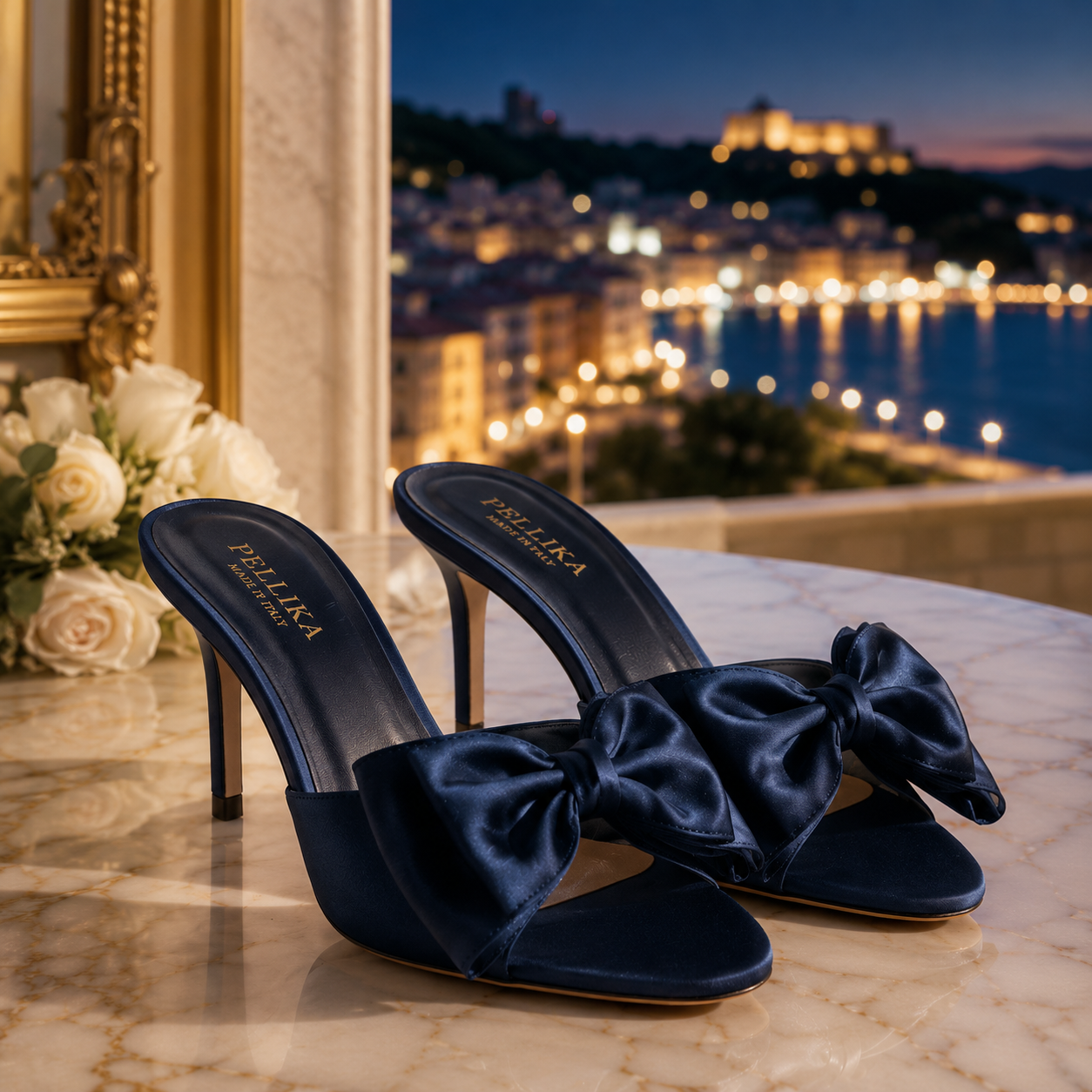 Sandali Mule in Raso con Fiocco