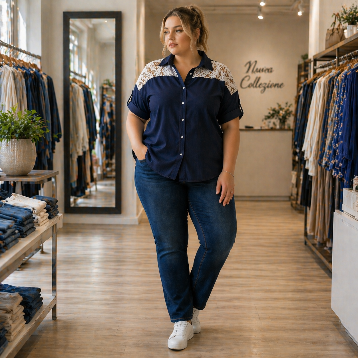 Camicia Denim con Pizzo
