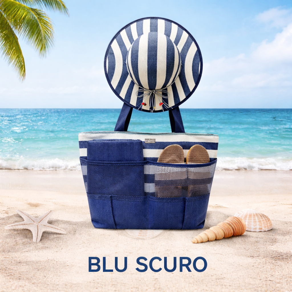 Baci&Abbracci Set 4 pezzi cappello borsa stuoia (71x100) e ciabatte (40-41)