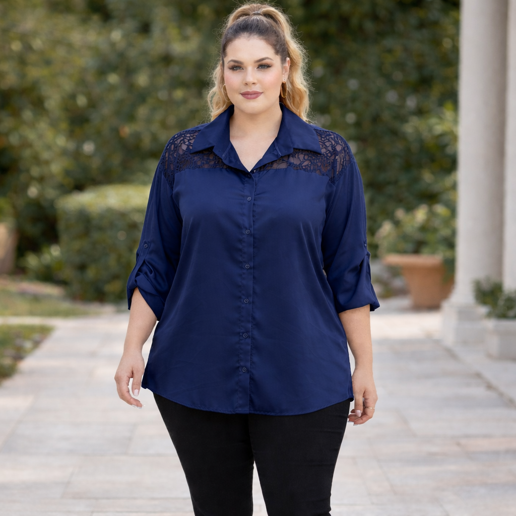 Camicia Curvy in raso con pizzo