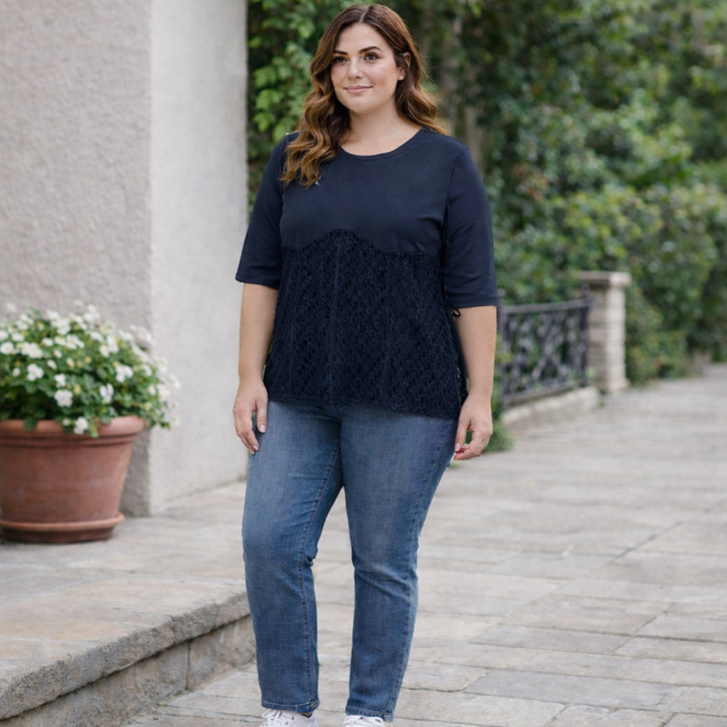 Maglia Curvy con Inserto in Pizzo