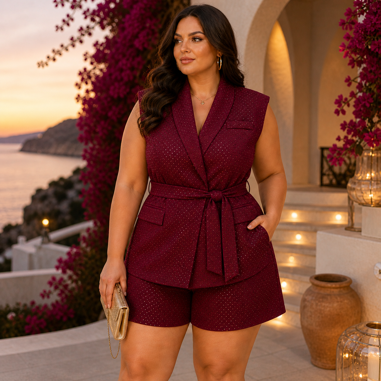 Completo Curvy Gilet & Shorts con Brillantini