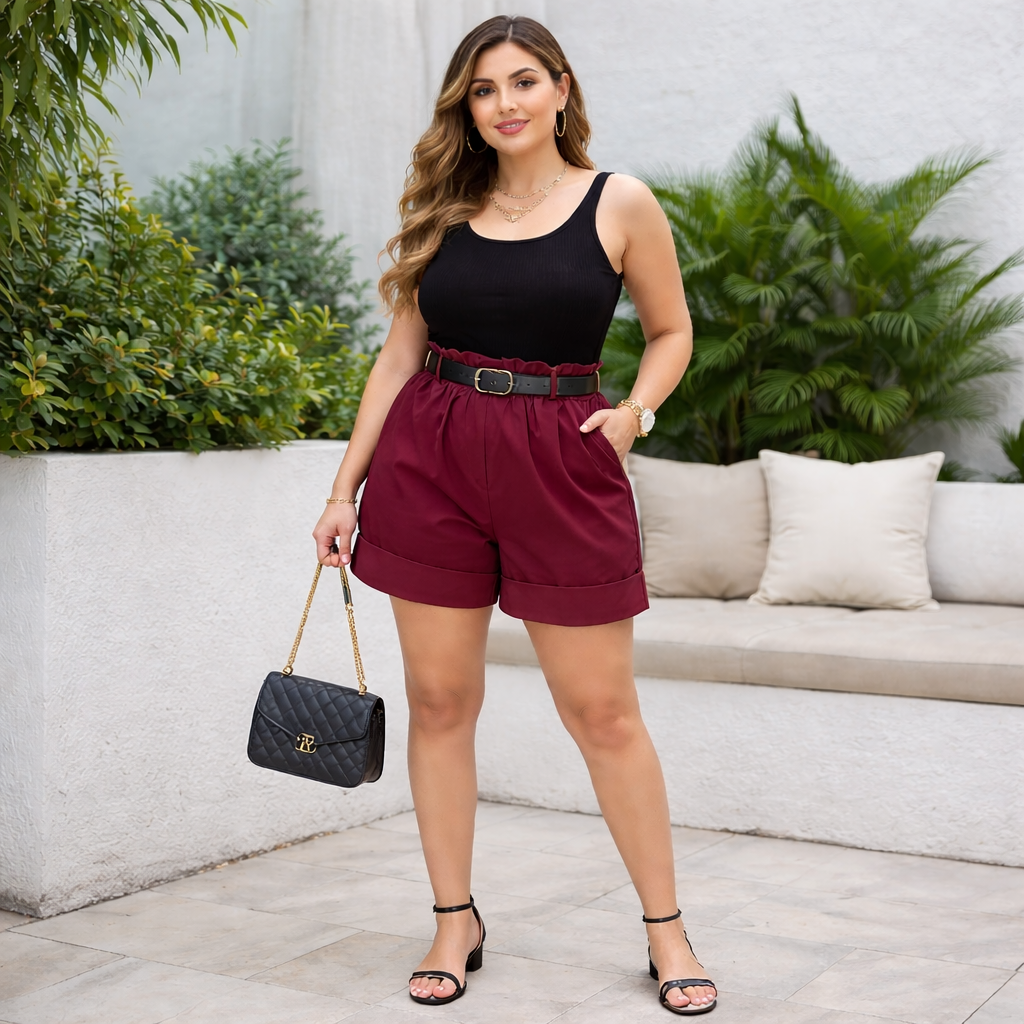 Shorts Donna Vita Alta con Cintura
