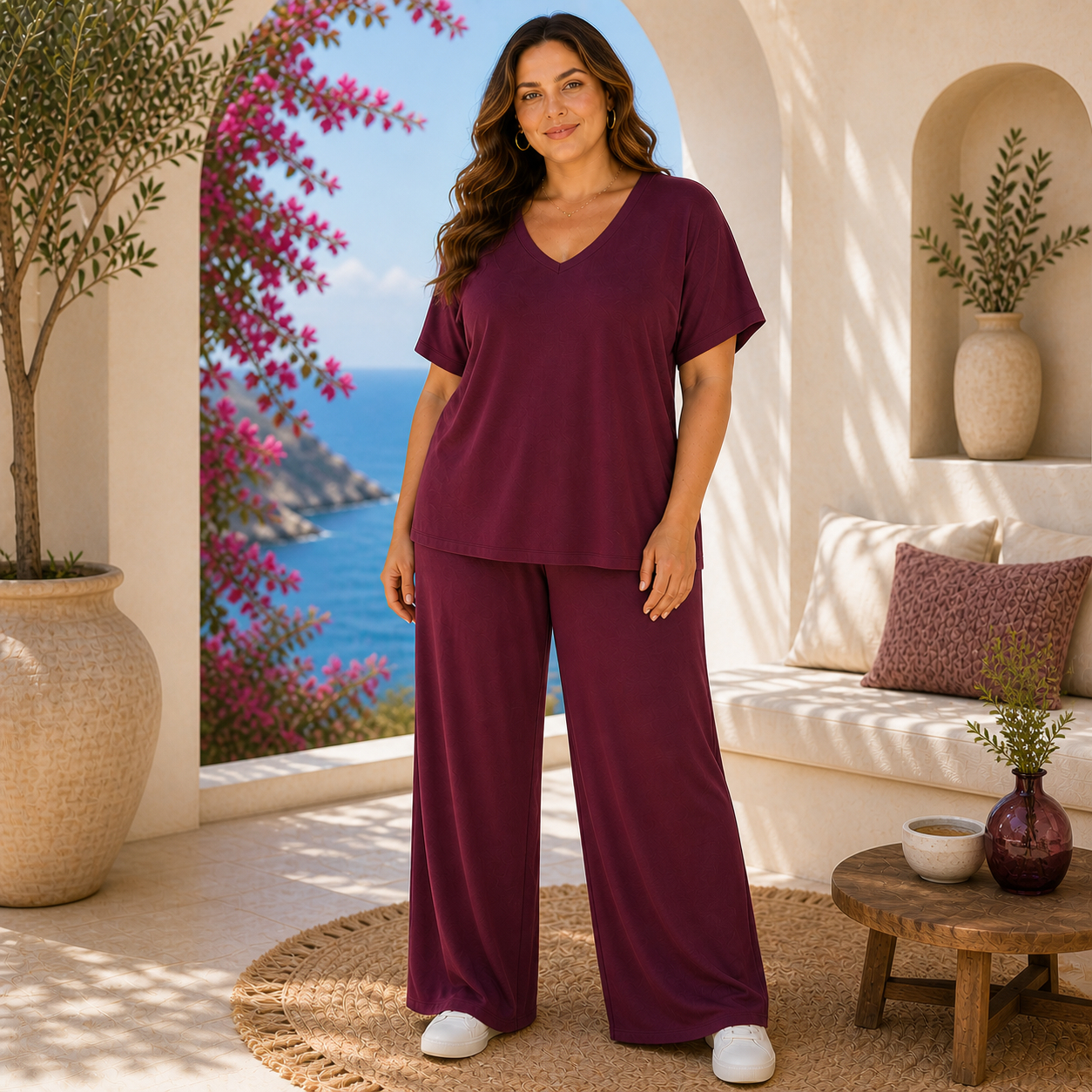 Completo Donna Curvy Casual – T-shirt + Pantaloni Palazzo