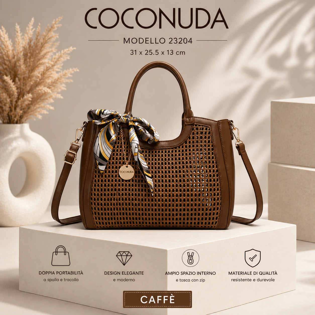 Borsa Donna COCONUDA a Mano e Tracolla con Foulard