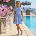 Vestito Elegante con Spalle Scoperte e Fiocco Frontale