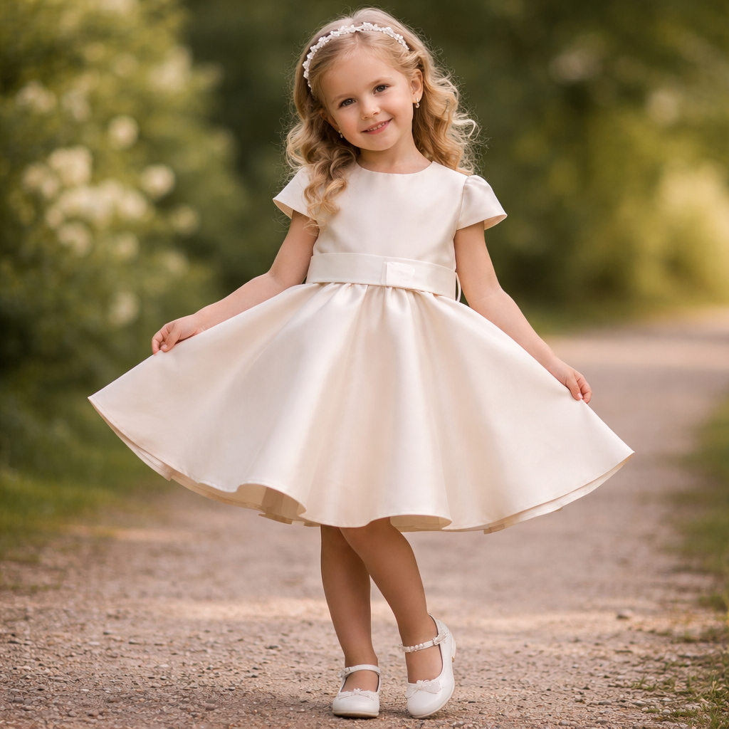 Vestitino Bambina Elegante con Gonna Ampia e Cintura