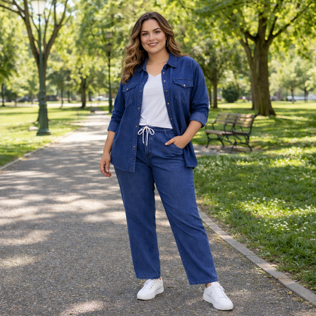 Camicia Curvy in Denim Lavato