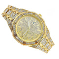 OROLOGIO POLSO ACCIAIO STRASS BRILLANTINI ANALOGICO CALENDARIO ELEGANTE DORATO
