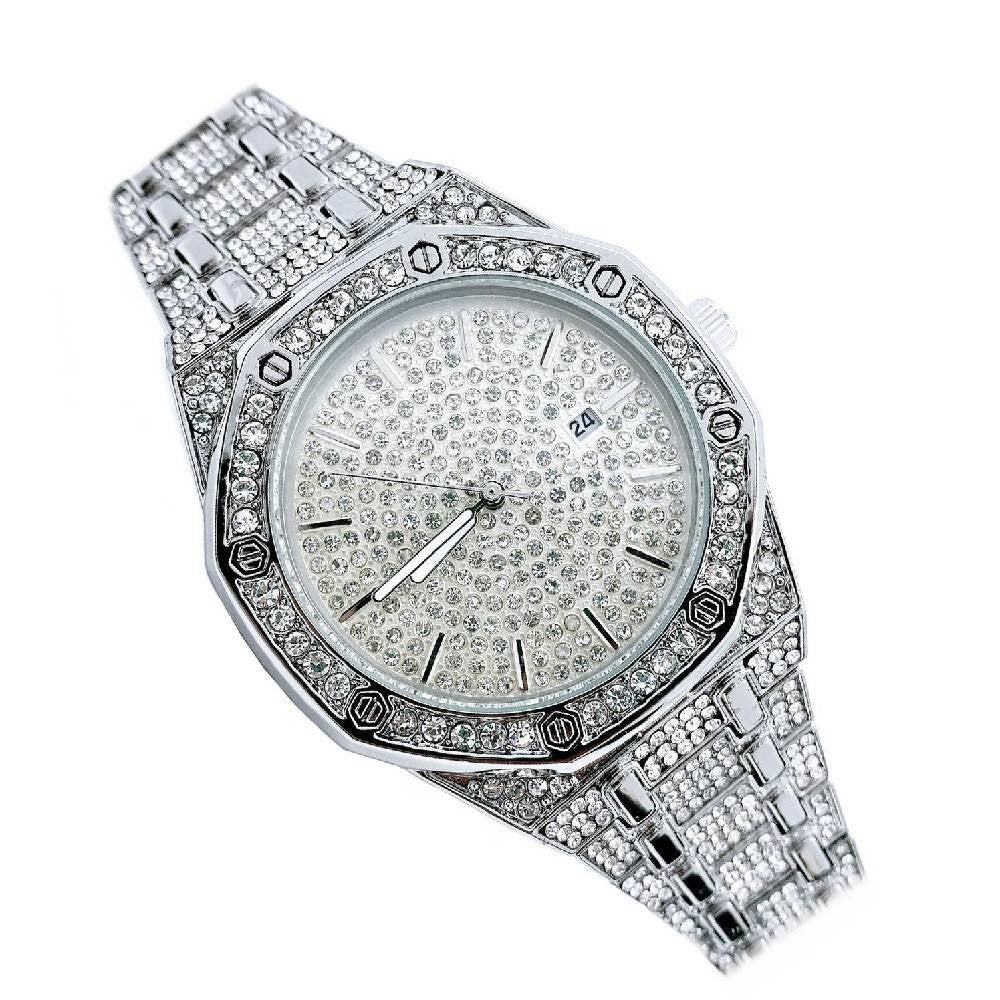OROLOGIO POLSO ACCIAIO STRASS ANALOGICO BRILLANTINI CALENDARIO ELEGANTE SILVER