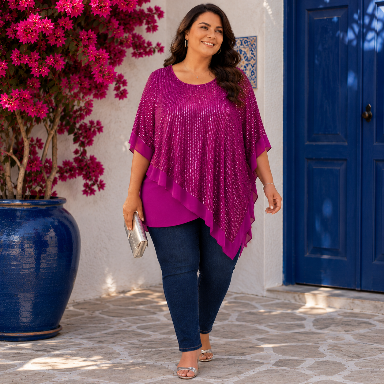 Casacca Elegante Oversize Donna con Effetto Glitter
