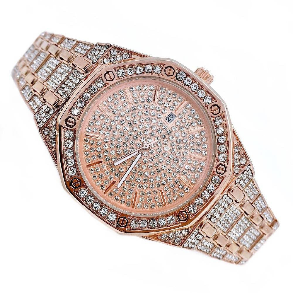 OROLOGIO DA POLSO ACCIAIO STRASS BRILLANTINI ANALOGICO CALENDARIO ELEGANTE ROSA Riferimento 30517
