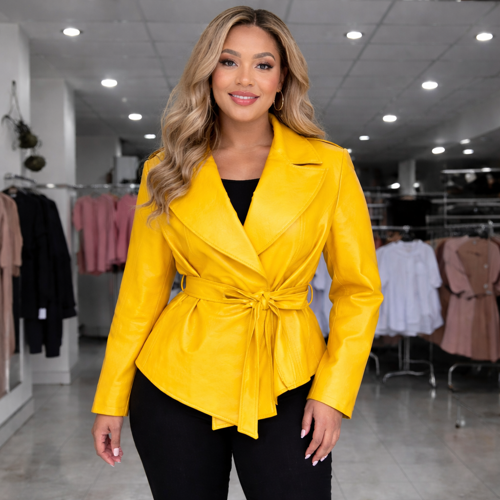 Giacca curvy in ecopelle con cintura