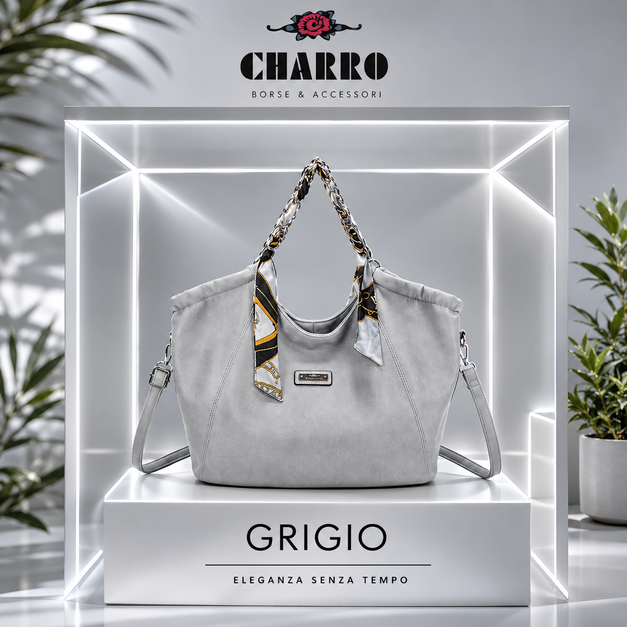 CHARRO Borsa Shopper Elegante Donna con Foulard Decorativo