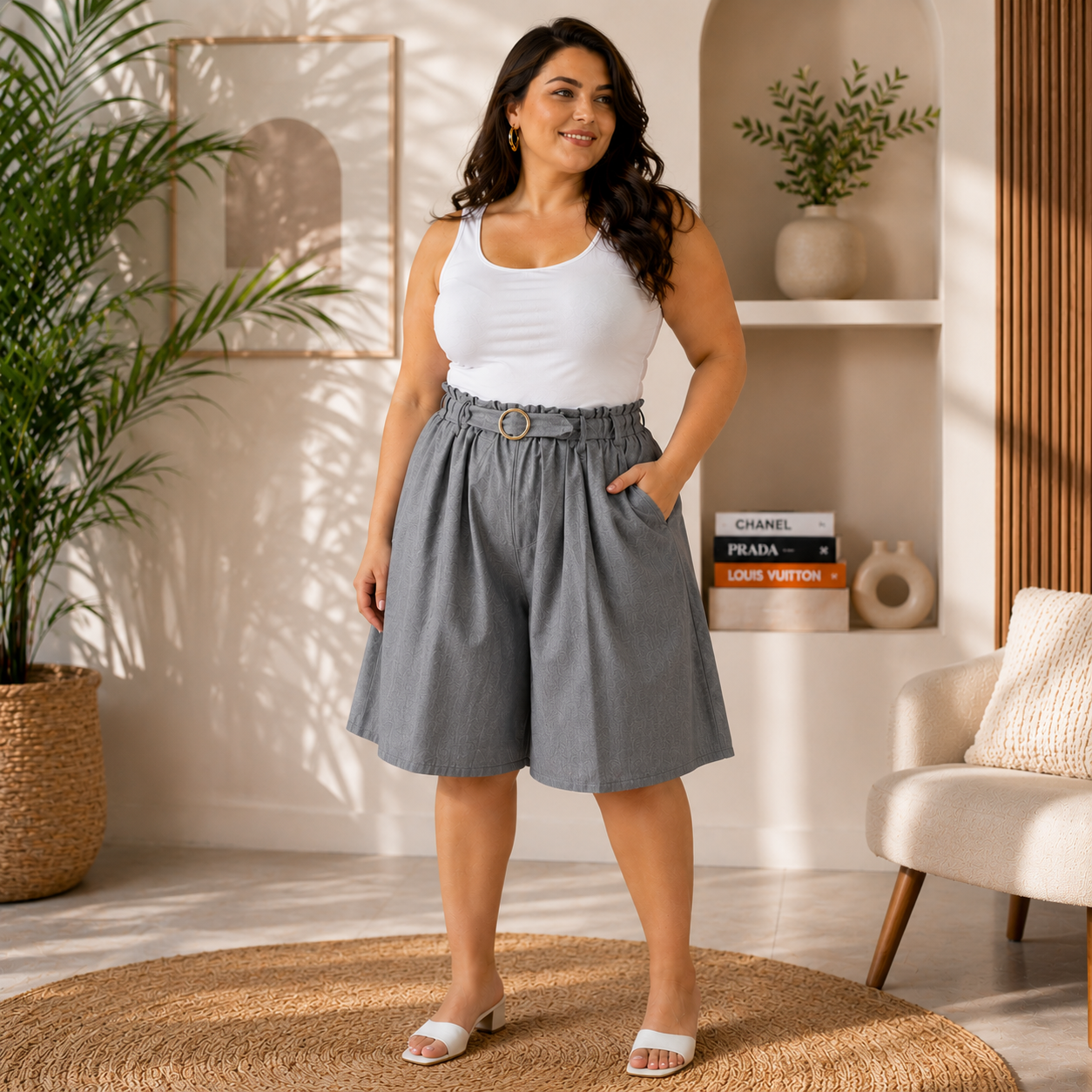 Bermuda Donna Curvy Vita Alta con Cintura