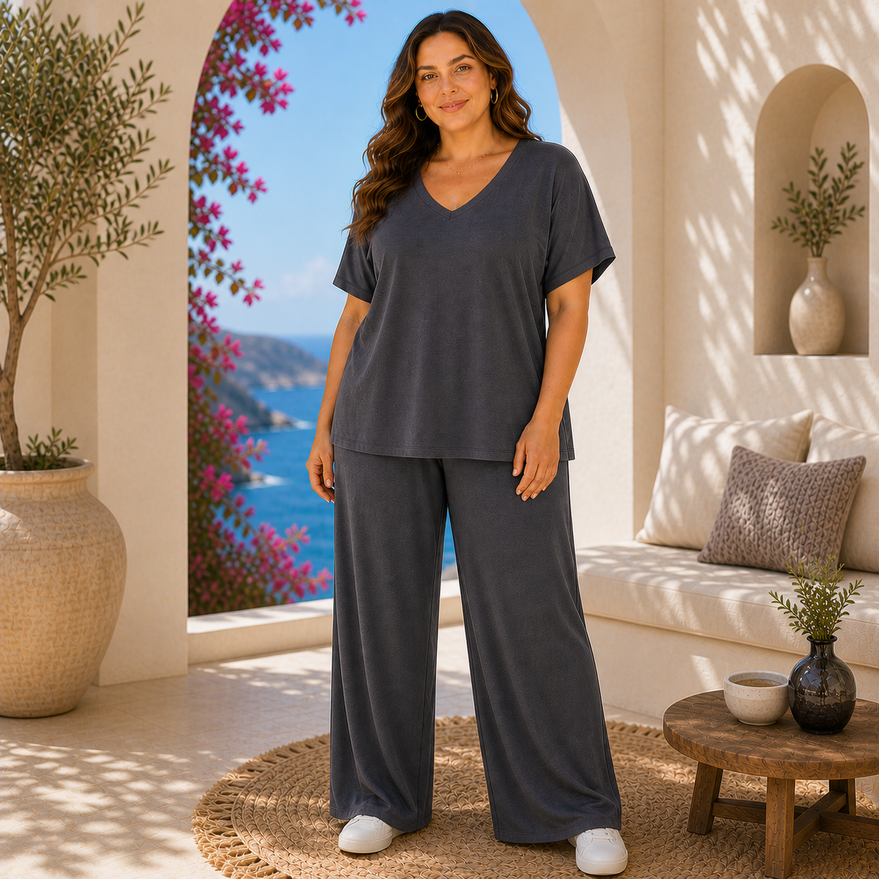 Completo Donna Curvy Casual – T-shirt + Pantaloni Palazzo