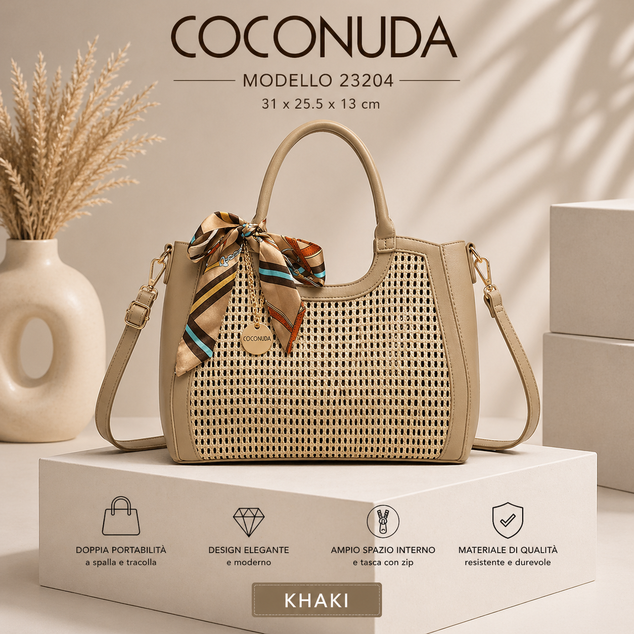 Borsa Donna COCONUDA a Mano e Tracolla con Foulard