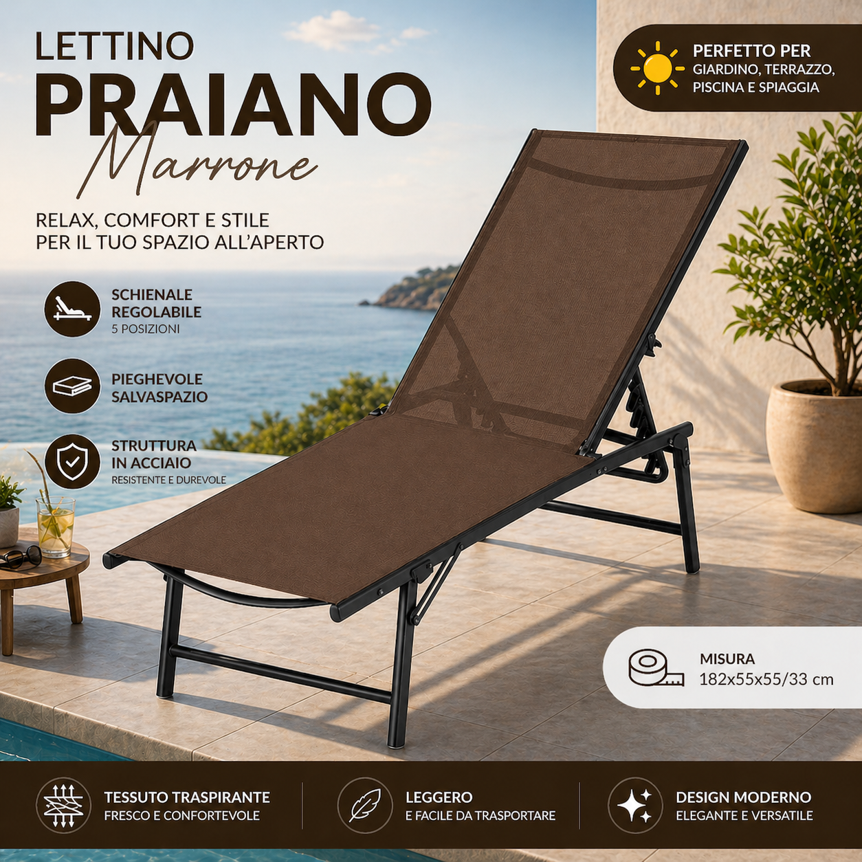 Lettino Prendisole Pieghevole Praiano