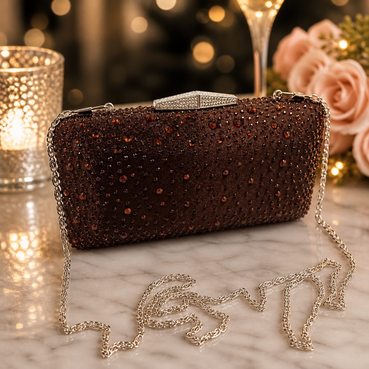 Pochette Elegante Strass con Catena