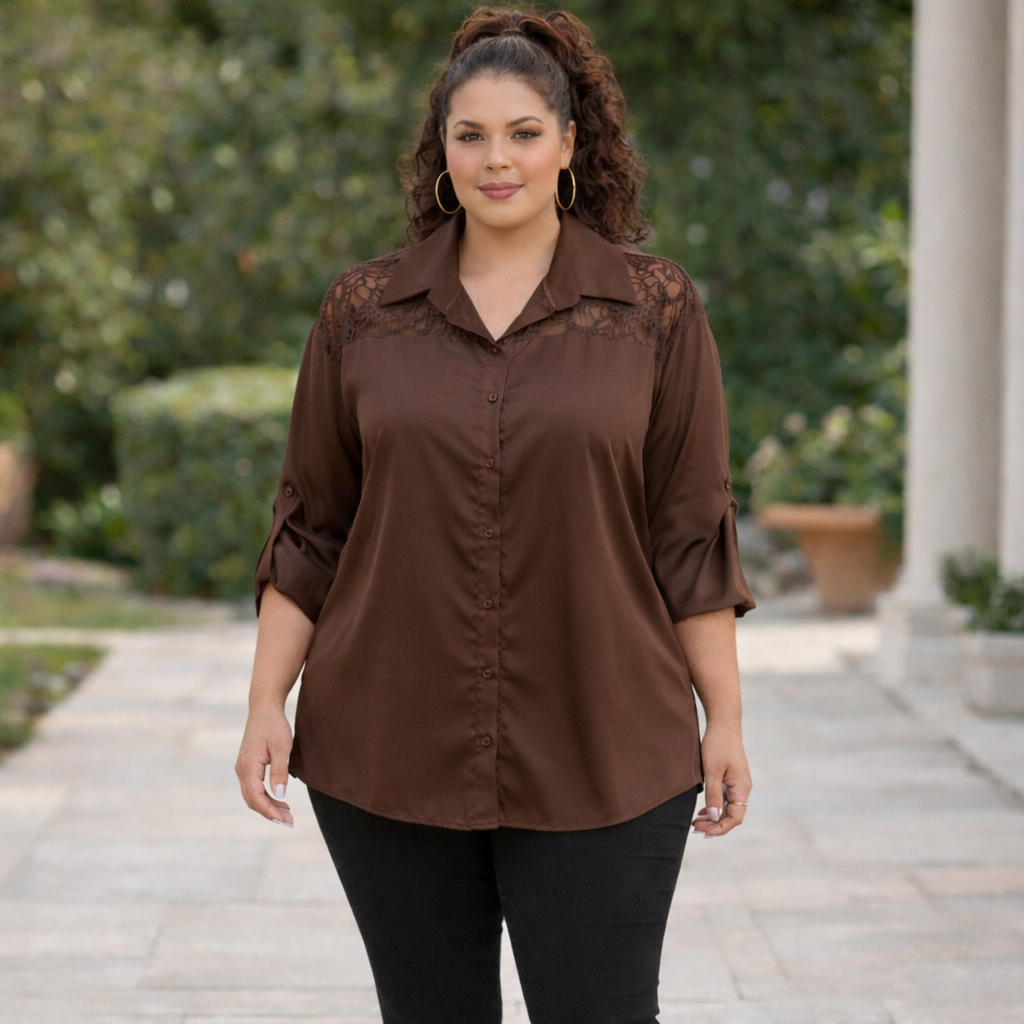 Camicia Curvy in raso con pizzo