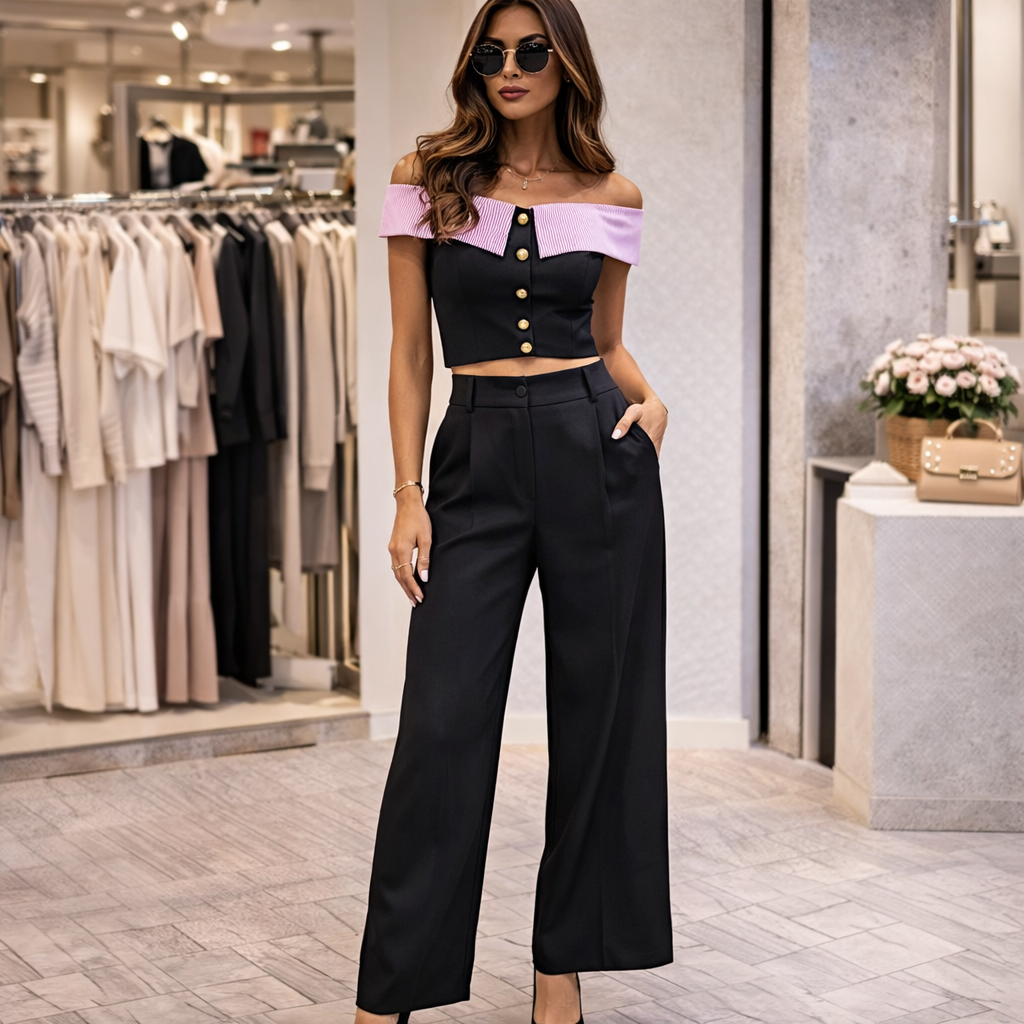 Completo elegante con colletto a contrasto