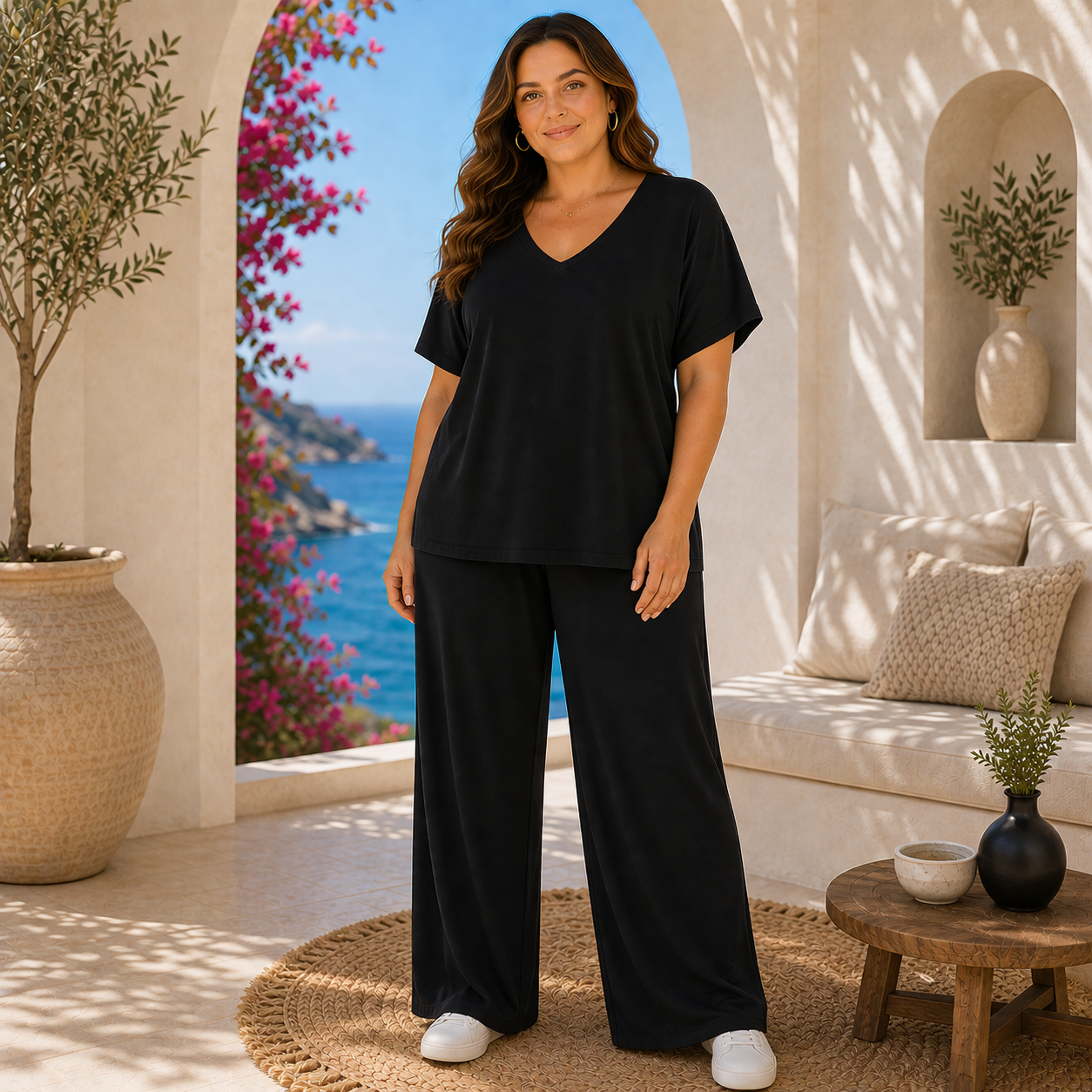 Completo Donna Curvy Casual – T-shirt + Pantaloni Palazzo