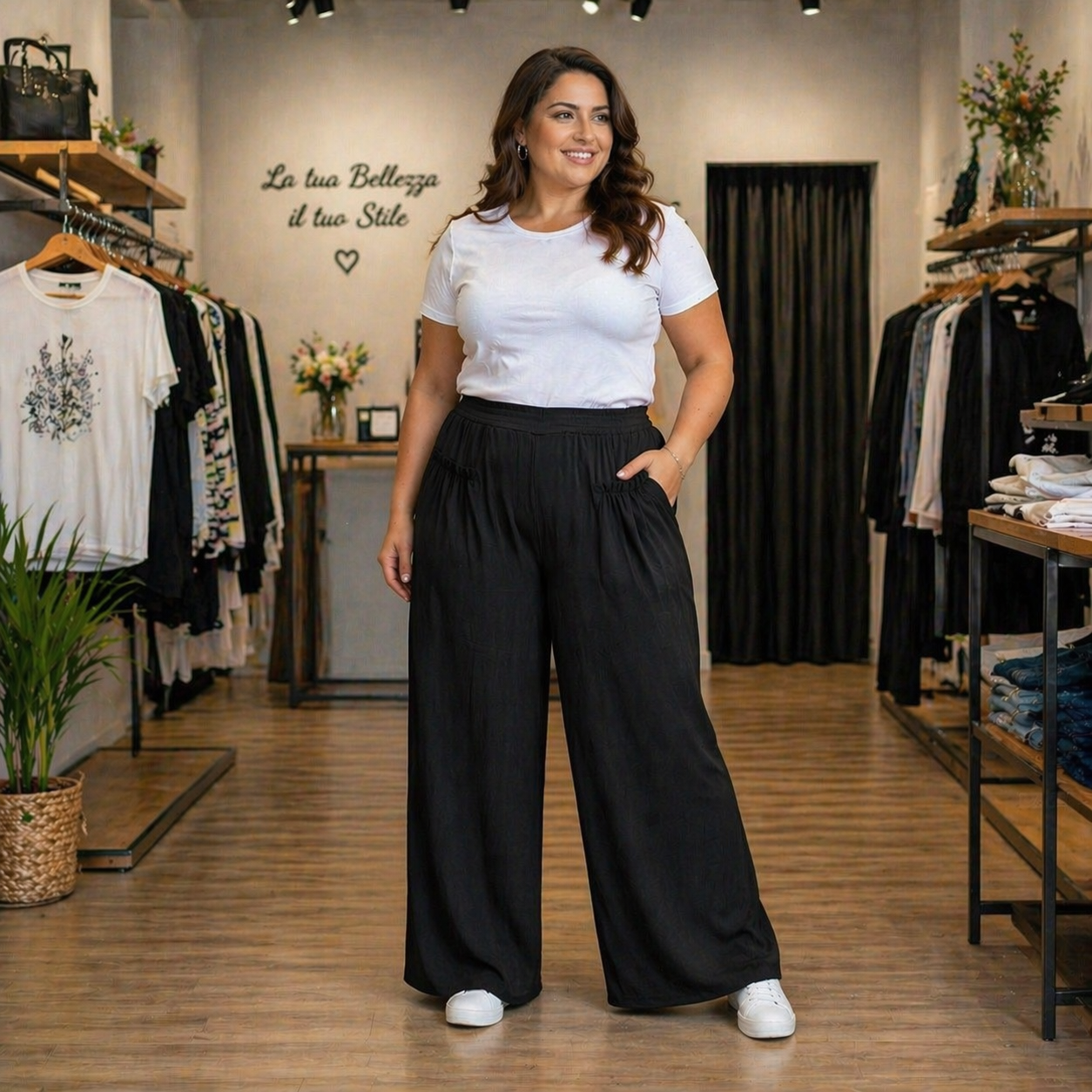 Pantalone Palazzo Donna Vita Elasticizzata