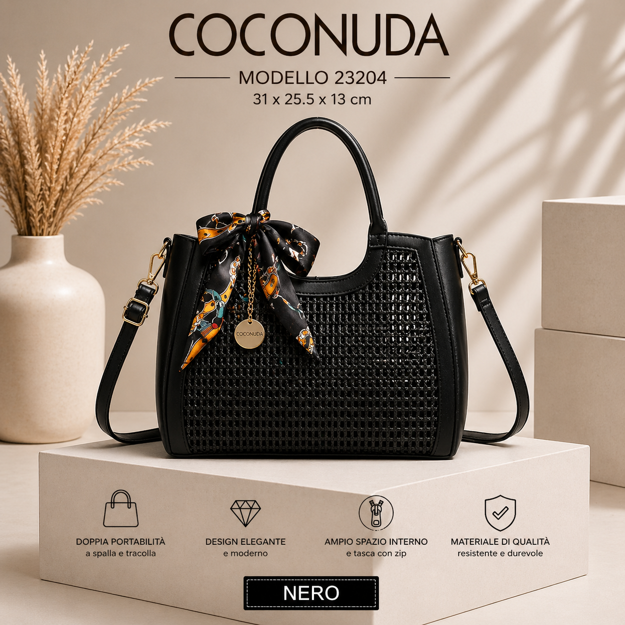 Borsa Donna COCONUDA a Mano e Tracolla con Foulard
