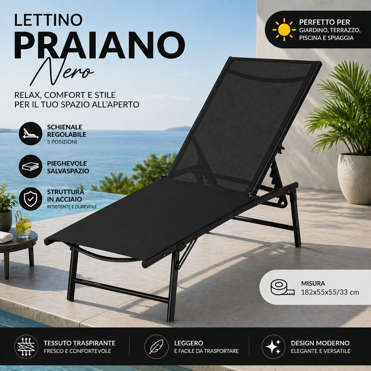 Lettino Prendisole Pieghevole Praiano