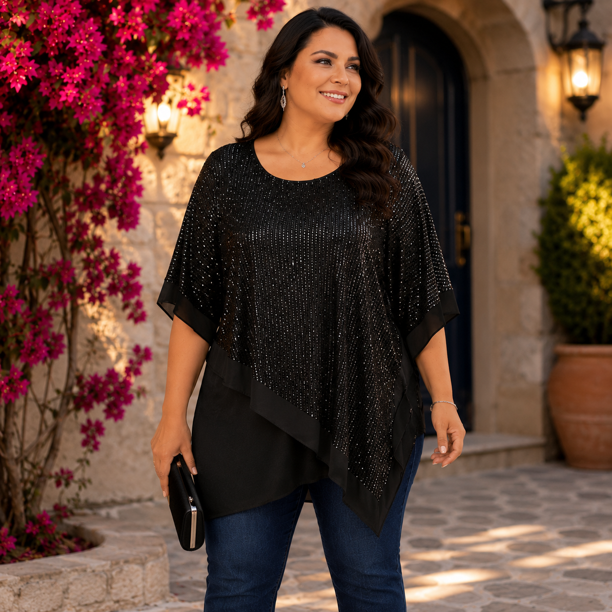 Casacca Elegante Oversize Donna con Effetto Glitter