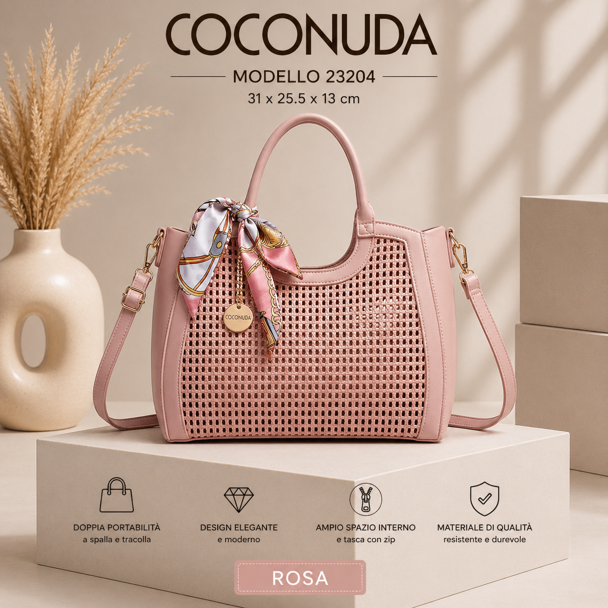 Borsa Donna COCONUDA a Mano e Tracolla con Foulard