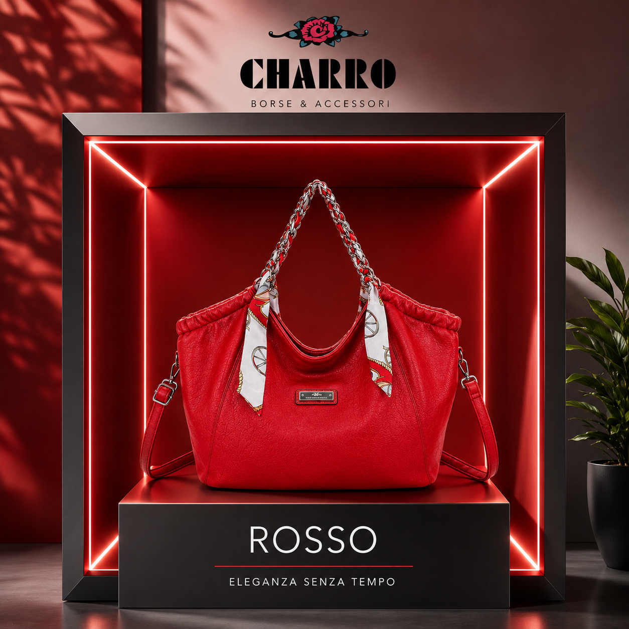 CHARRO Borsa Shopper Elegante Donna con Foulard Decorativo
