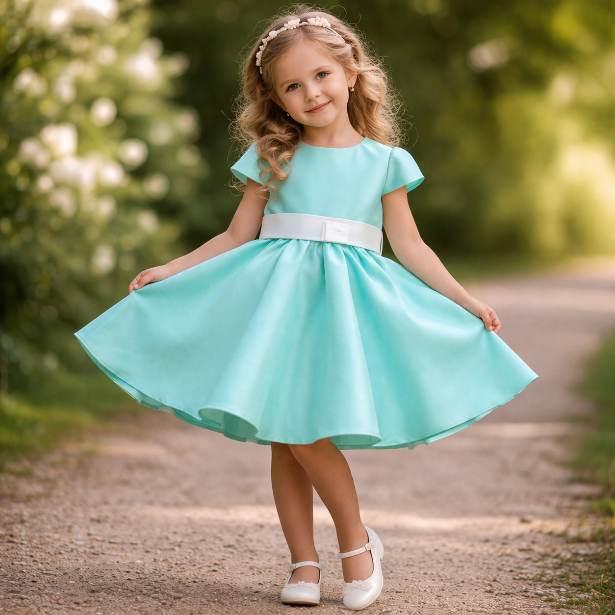 Vestitino Bambina Elegante con Gonna Ampia e Cintura